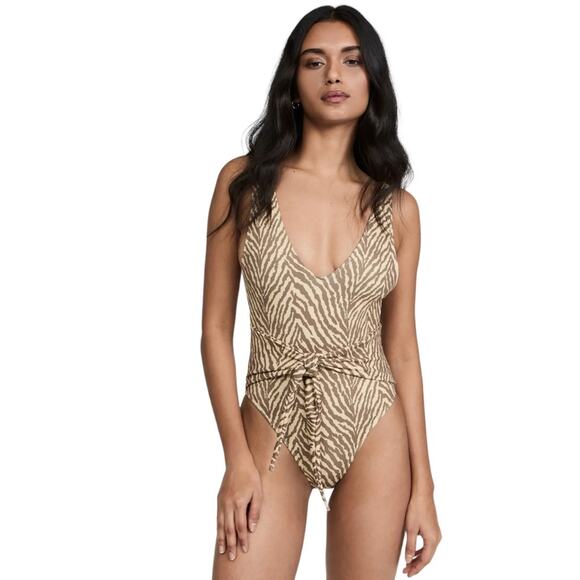CHARLIE HOLIDAY Effie Tie Waist One Piece Zebra Swimsuit - Picture 1 of 9